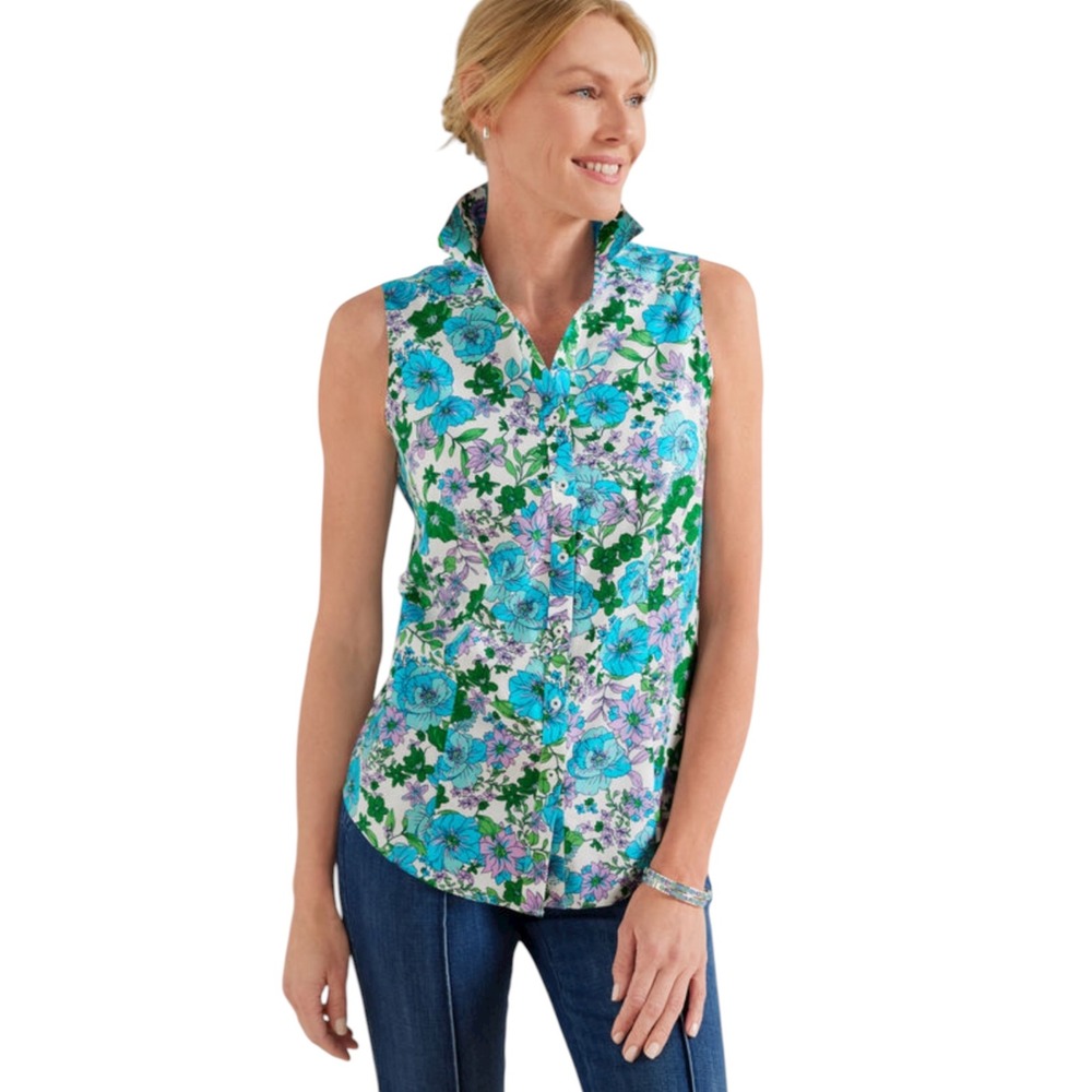 Talbots SLEEVELESS NON-IRON PERFECT SHIRT FLORAL Size 0P NWT